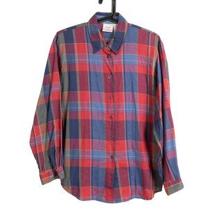 Koret City Blues Plaid Button Up Western Shirt M Womens Red Blue Purple Cotton